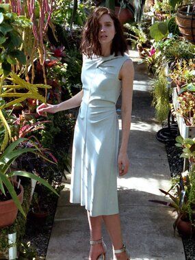Draped Midi Dress with Twist Detail and Side Ruching
